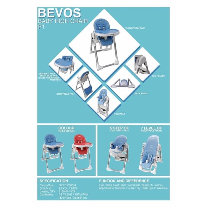 Bevos Baby High Chair - Blue