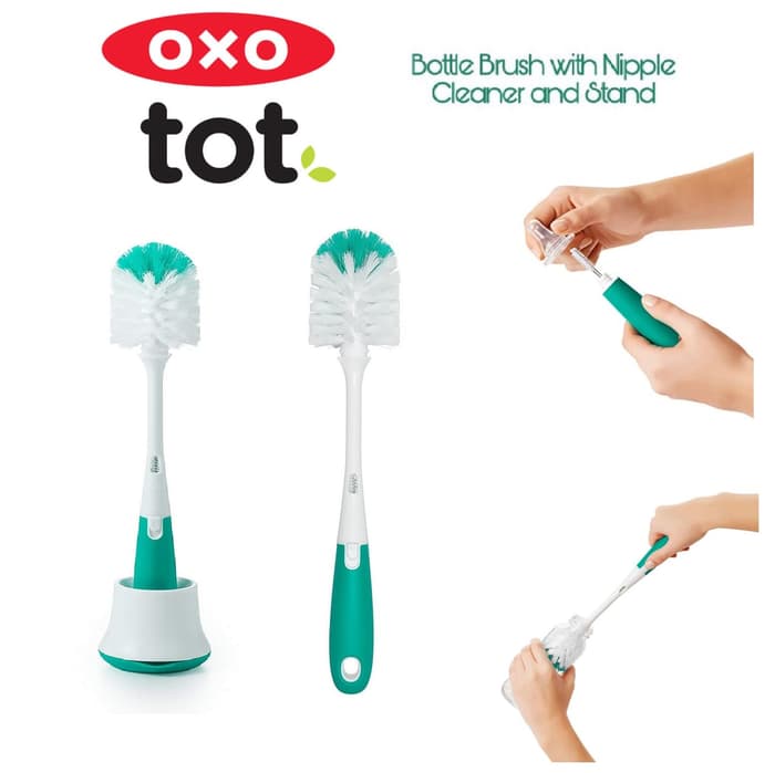 OXO Tot Bottle Brush With Detail Cleaner & Stand - Teal