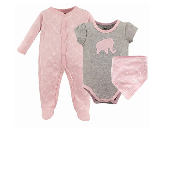 Hudson Baby 3pc Layette Set 0-3m - Grey Elephant