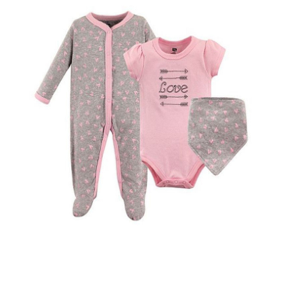 Hudson Baby 3pc Layette Set 6-9m - Pink/Grey