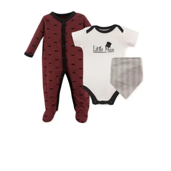 Hudson Baby 3pc Layette Set 6-9m - Maroon/White