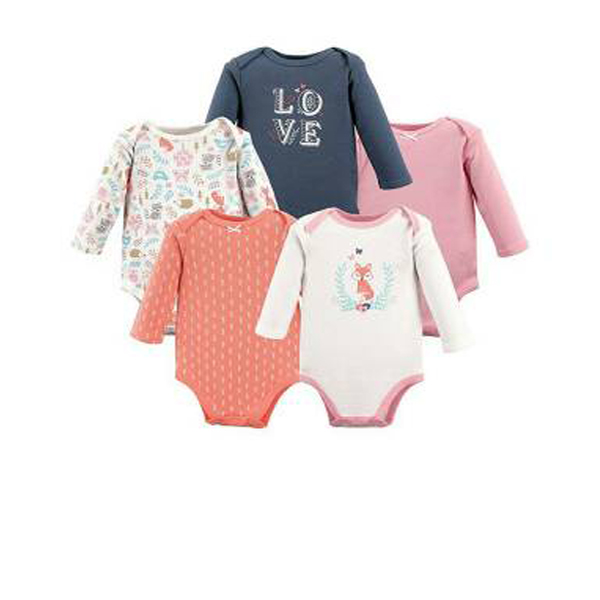 Hudson Baby 5 Long Sleeve Bodysuit 6-9m - Pink Fox