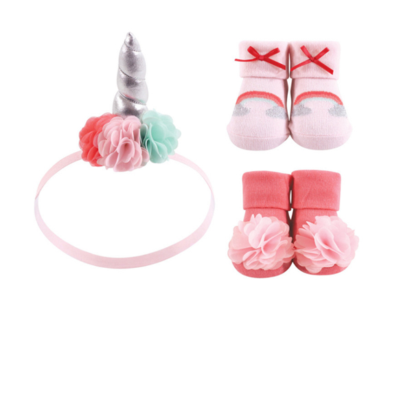 Hudson Baby Headband & Socks Gift Set - Pink Red Ribbon