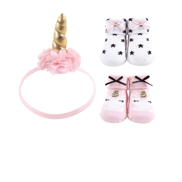 Hudson Baby Headband & Socks Gift Set - White Star Ribbon