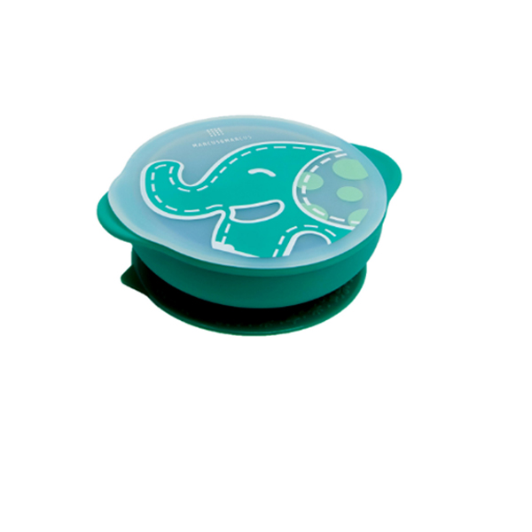 Marcus & Marcus Suction Bowl with Lid - Green Elephant