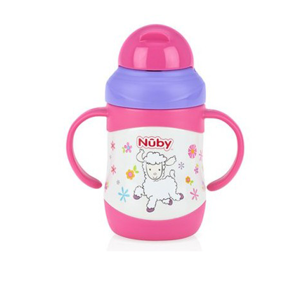 Nuby Clik It Insulated Stainless Steel Straw Bottle 220ml - Sheep