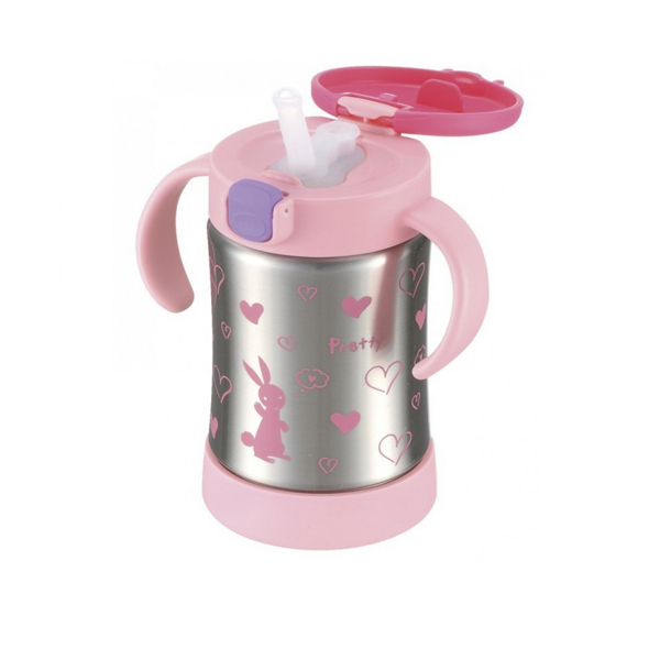 Richell TLI Stainless Straw Bottle Mug Pink