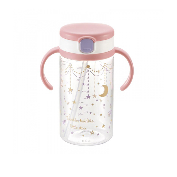 Richell Aqulea Clear Straw Bottle Mug 320ml - Pink Star