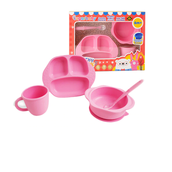 Sugar Baby Silicone Feeding Set 4pcs - Pink