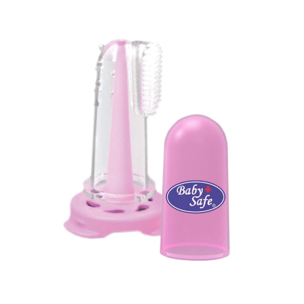 Baby Safe Finger Toothbrush With Drying Rack - Pink