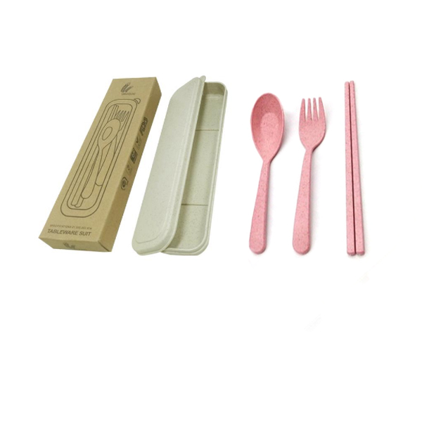 Wheat Utensils with Case - Pink