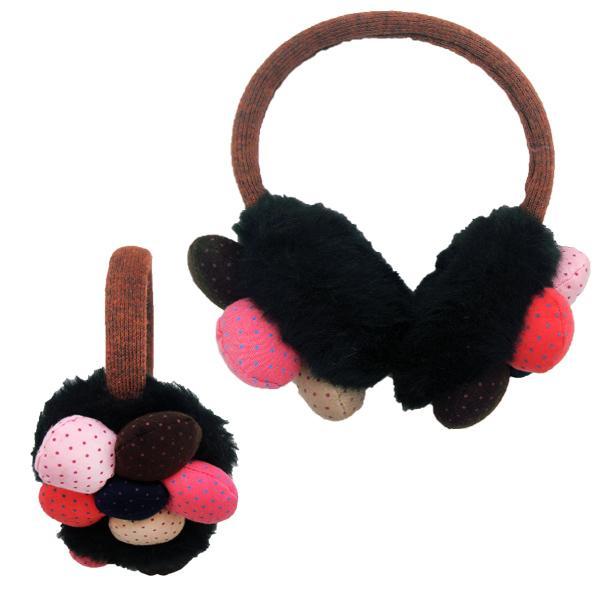 Earmuff Black Flower Rainbow Dot