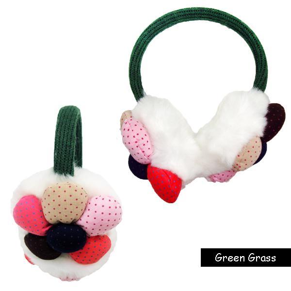 Earmuff White Flower Rainbow Dot