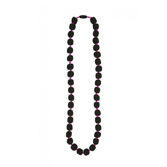 Jellystone Pea Necklace Smokey Black Bead with Neon Pink cord