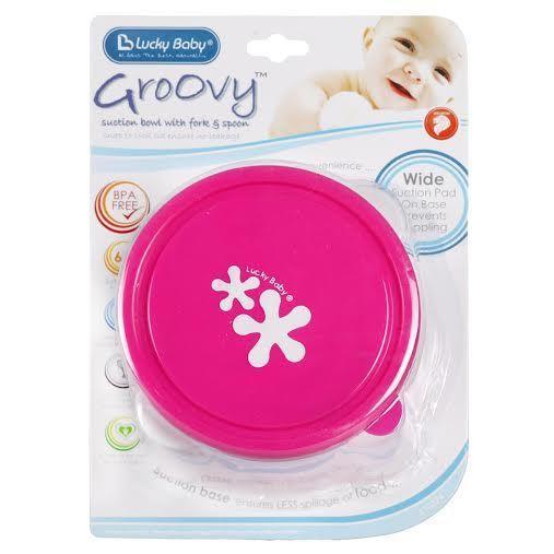 Lucky Baby Groovy Suction Bowl with Fork & Spoon - Pink