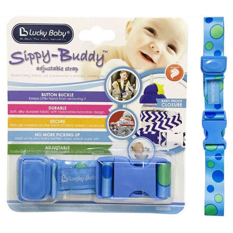 Lucky Baby Sippy Buddy Adjustable Strap - Blue Dot