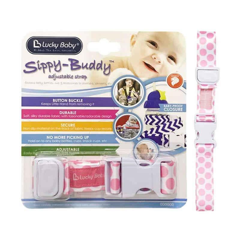 Lucky Baby Sippy Buddy Adjustable Strap - Pink Dot