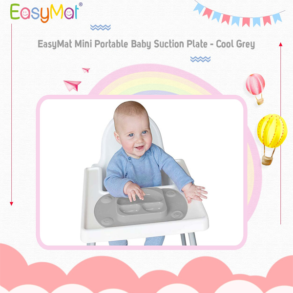 EasyMat Mini Portable Baby Suction Plate - Cool Grey