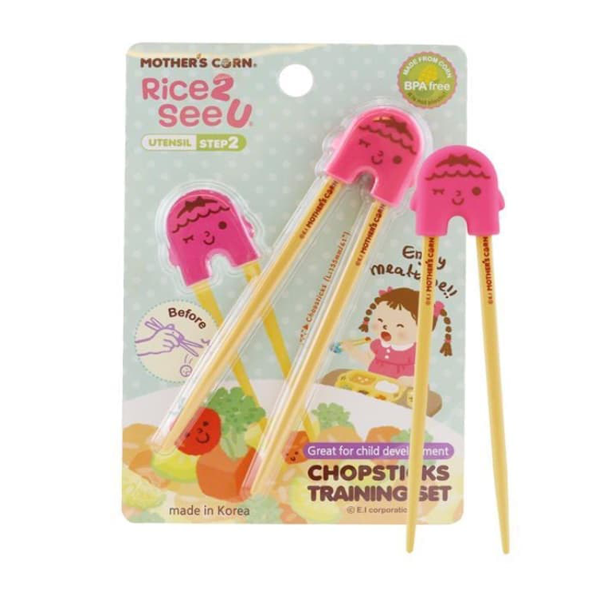 Mother's Corn Rice 2 See Chopsticks Training Set - Pink