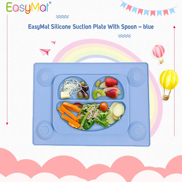 EasyMat Silicone Suction Plate With Spoon - Blue