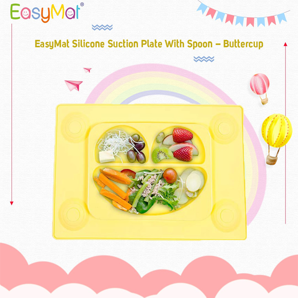 EasyMat Silicone Suction Plate With Spoon - Buttercup