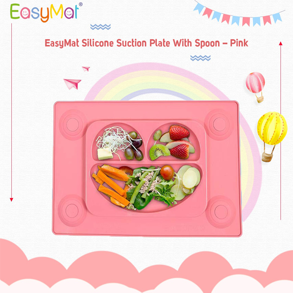 EasyMat Silicone Suction Plate With Spoon - Pink